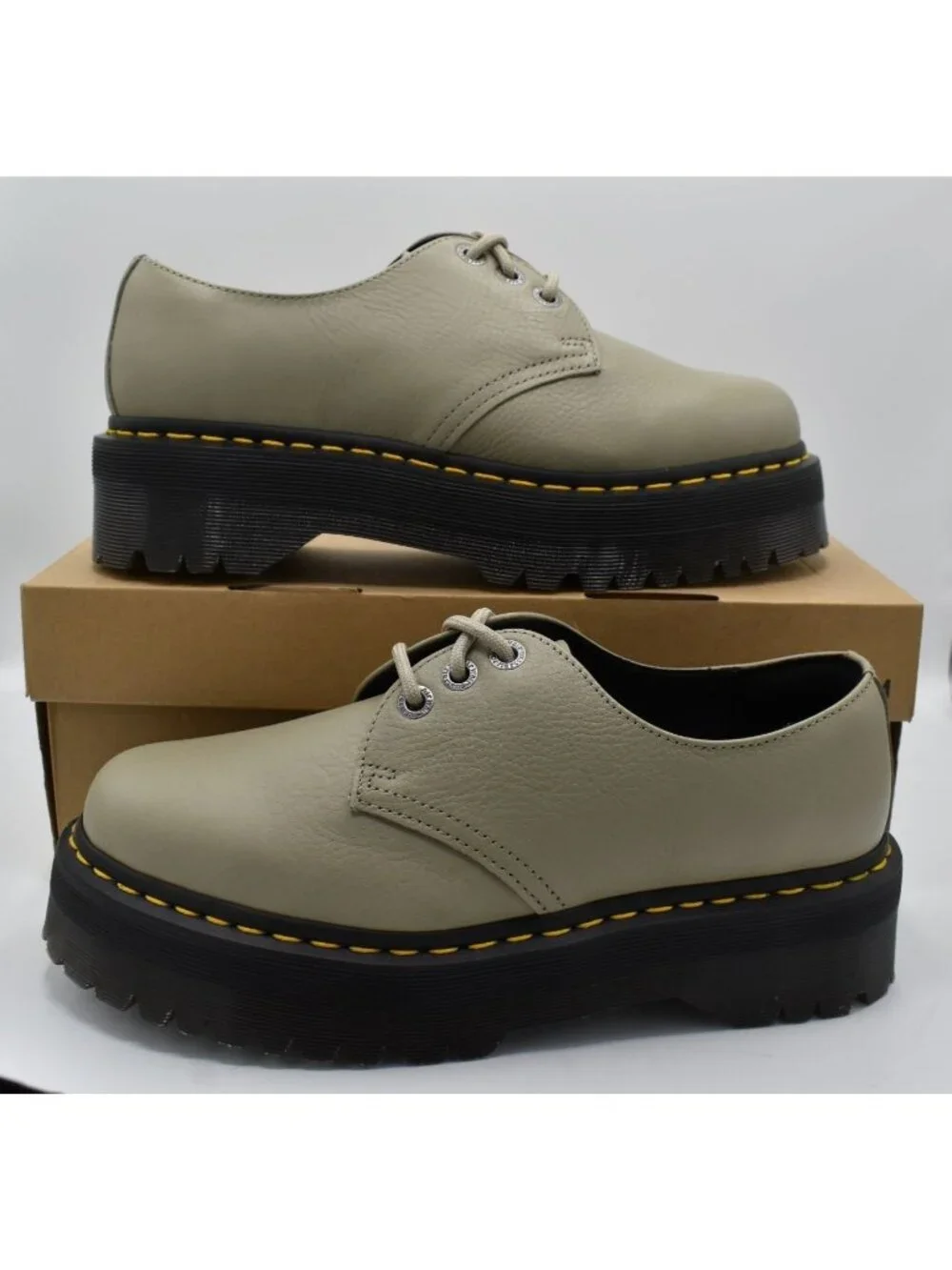 Dr Martens 1461 Womens Size 10 Quad II Platform‎ Stone Pisa Leather Derby Shoes